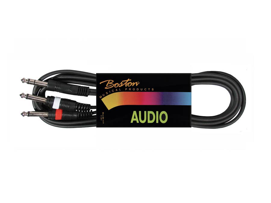 Boston BSG-210-1.5 Cavo audio, 2x jack M mono 6.3mm - 1x jack M stereo 6.3mm, 1,50m, nero