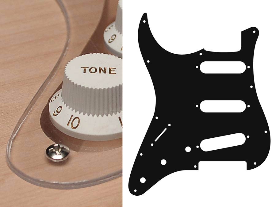 Boston SL-113-TR Battipenna per chitarra elettrica ST, standard, SSS, 3 pot holes, 3-5 switch, lefthanded, 1 strato, transparent