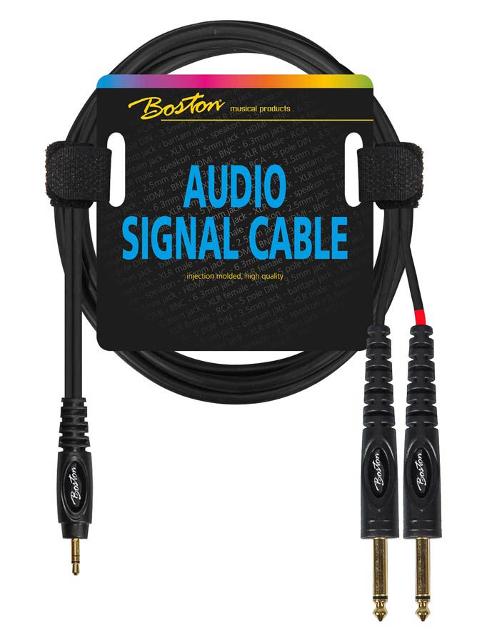 Boston AC-263-075 Cavo audio, 1x jack M stereo 3.5mm - 2x jack M mono 6.3mm, 0,75m, nero