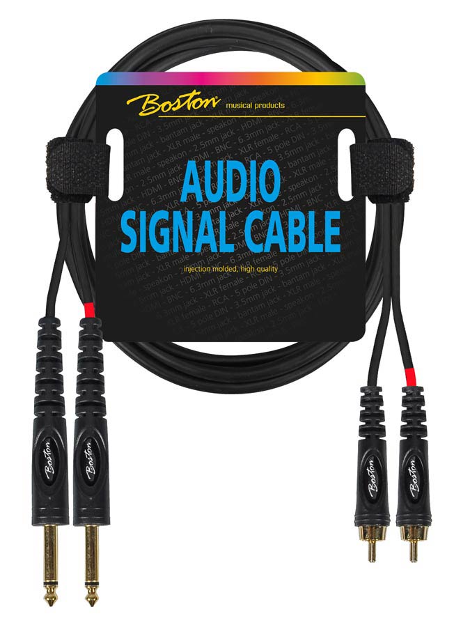 Boston AC-273-075 Cavo audio, 2x RCA M - 2x jack M mono 6.3mm, 0,75m, nero