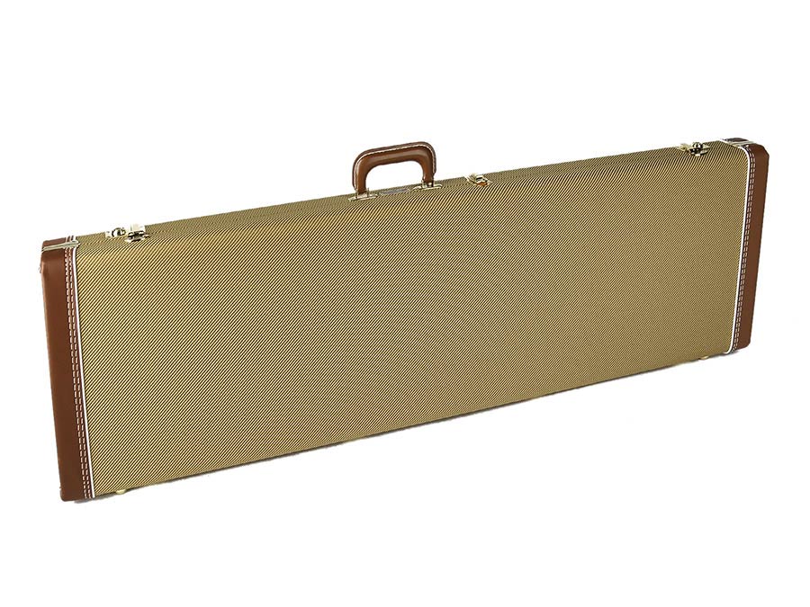 Fender 0996173400 deluxe case for Jazz Bass®/Jaguar Bass, leather handle and ends, tweed & red poodle plush interior