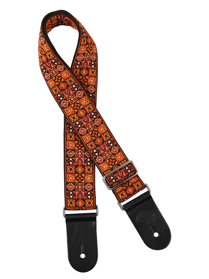 Gaucho GST-186-OR Tracolla per chitarra, in tessuto jacquard, slip pelle, mosaico arancio