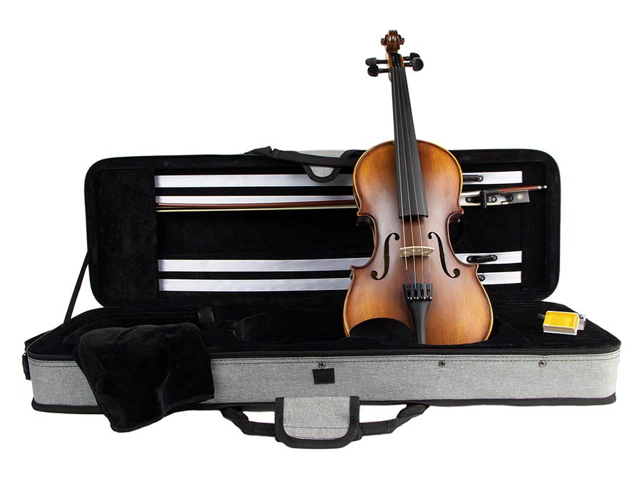 Leonardo LV-1844 violin outfit 4/4, all solid, nitro matt antique style varnish, ebony fittings, oblong case, bow