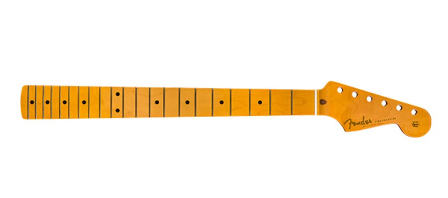Fender 0990061921 50's Stratocaster neck, 21 vintage frets, 7,25" radius maple fb, soft V-shape, amber lacquered