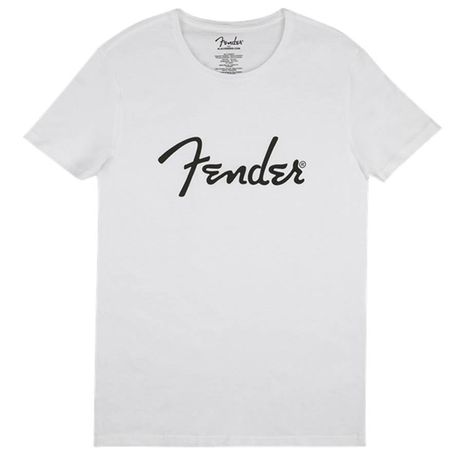 Fender 9193010507 spaghetti logo men's tee, white, medium