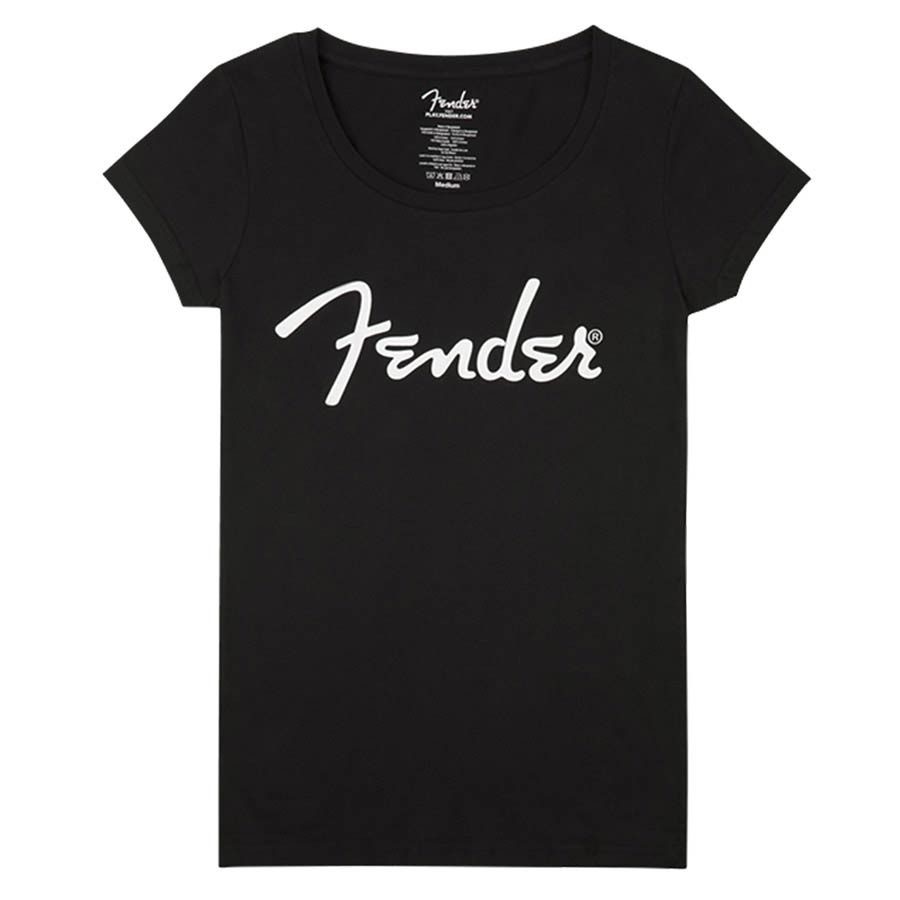 Fender 9193020502 spaghetti logo women's tee, black, medium