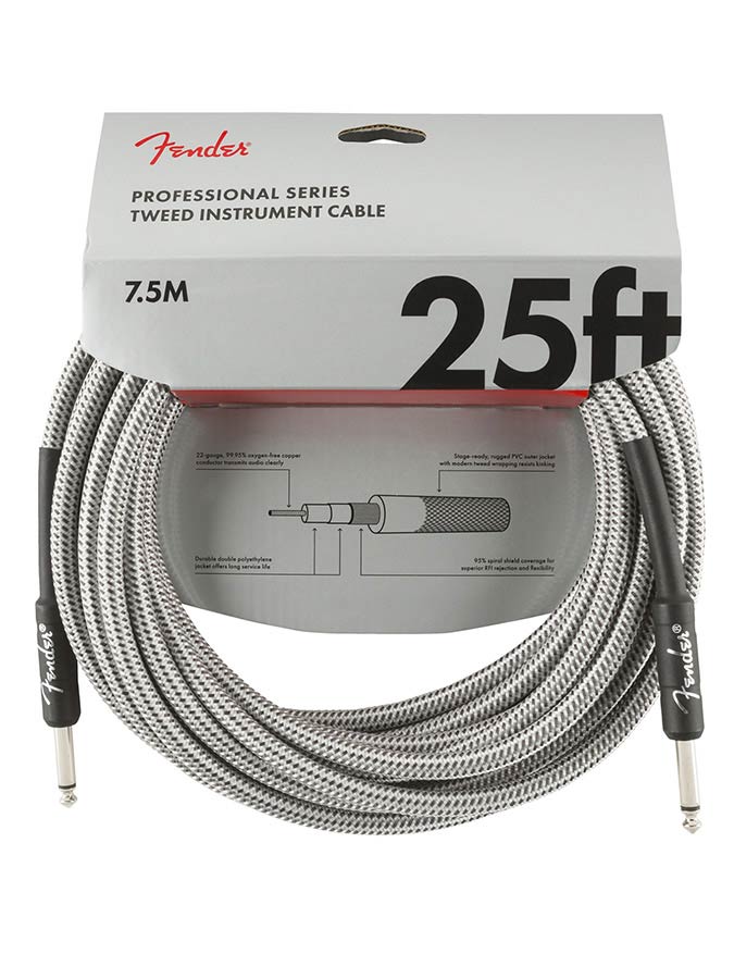 Fender 0990820072 instrument cable, 25ft, white tweed