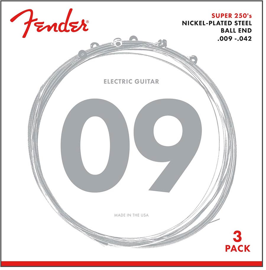 Fender F-250L-3 string set electric, nickel roundwound, light, 009-011-016-024-032-042, 3 pack