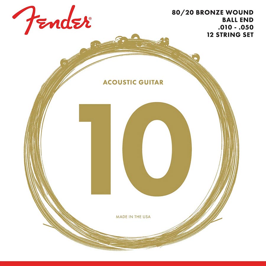 Fender F-70-12 string set acoustic, bronze roundwound, 12-string, ball ends, 010-050