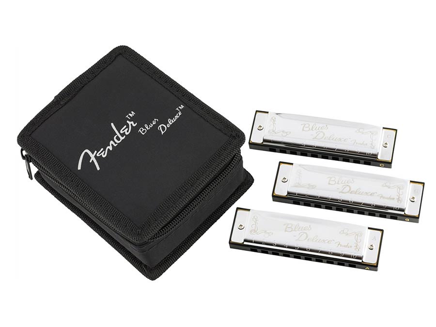 Fender 0990701021 Blues Deluxe harmonica pack of 3 pieces (C, G, A), with case