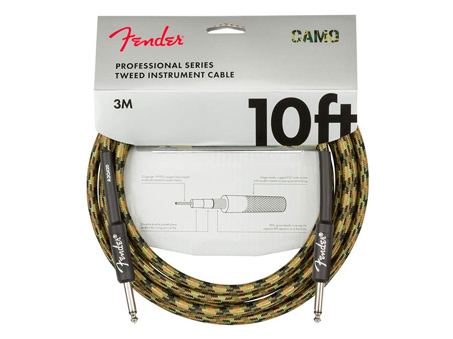 Fender 0990810176 instrument cable 2x jack (metal) 10', woodland camo