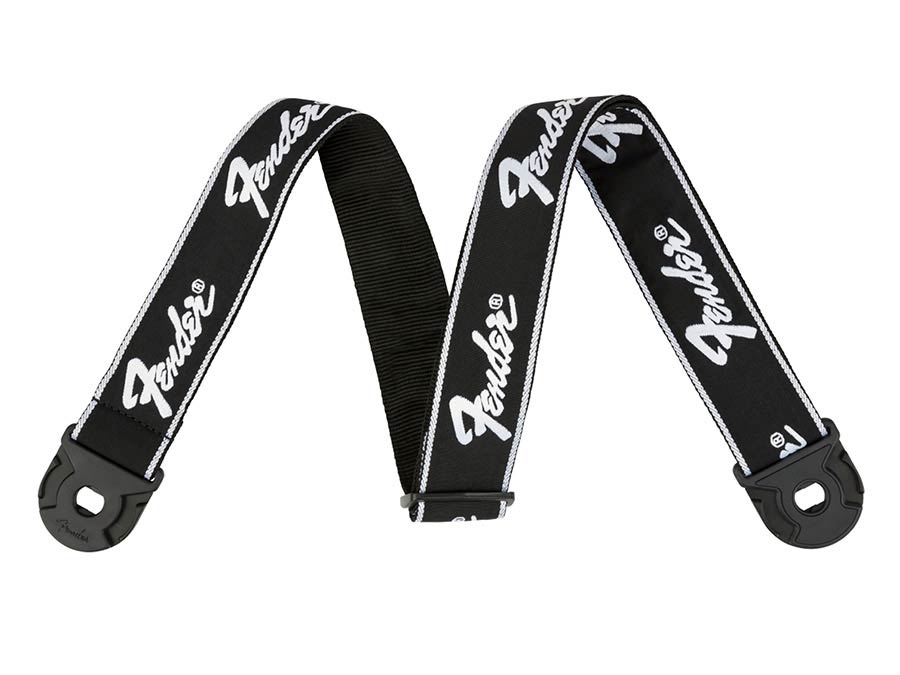 Fender 0990629008 2" guitar strap, black with white running logo