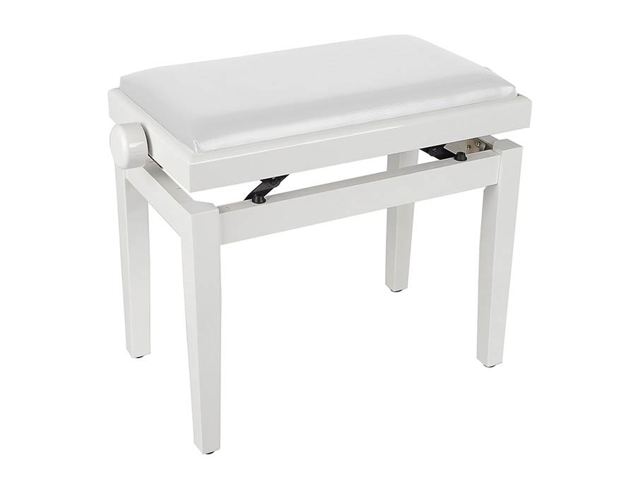Boston PB1/3045 piano bench with adjustable seat (55,5x32,5x48-56cm), glossy white with white vinyl seat