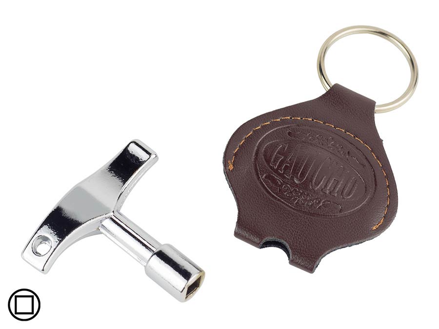 Hayman DK-4-H drum key T-model with leather key ring pouch (various colors)