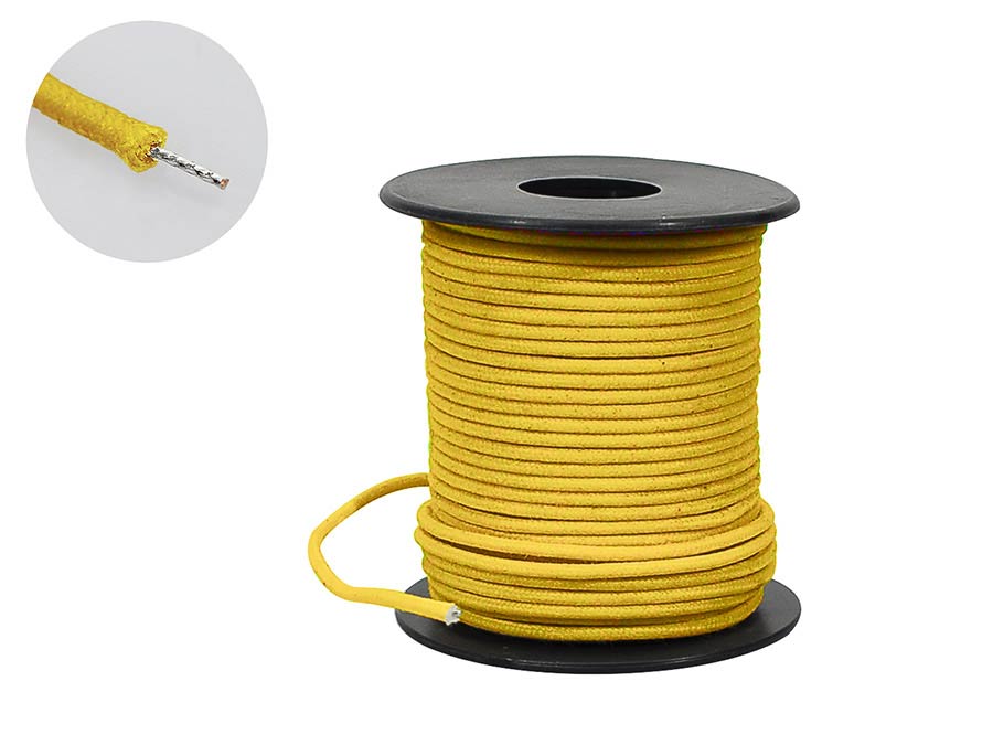 Boston PBW50/YE USA made (Gavitt) waxed cotton braided push back wire, yellow, 50 feet