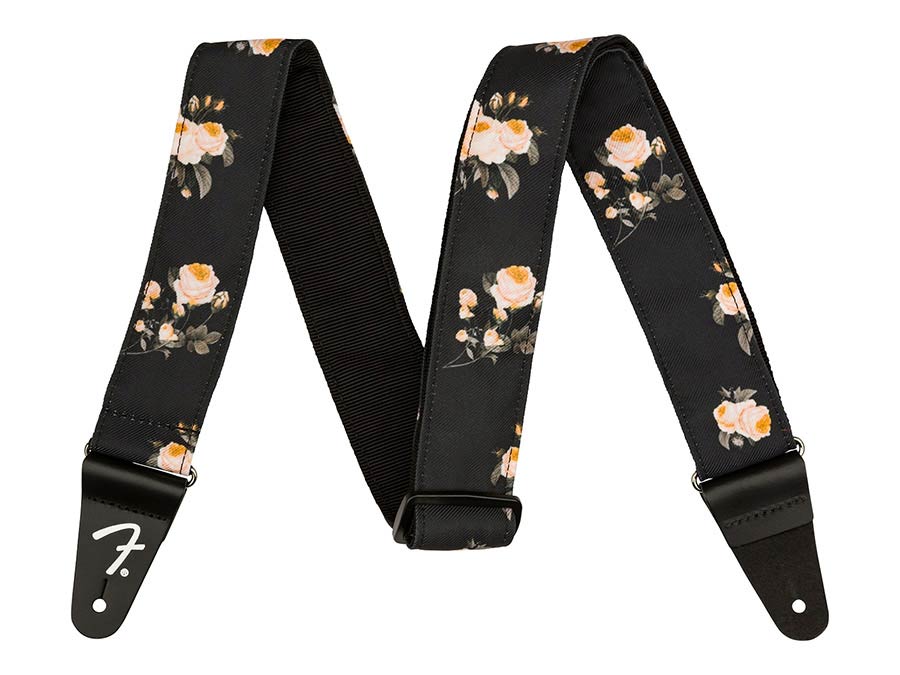 Fender 0990638006 2" guitar strap, Floral polyester twill fabric, black