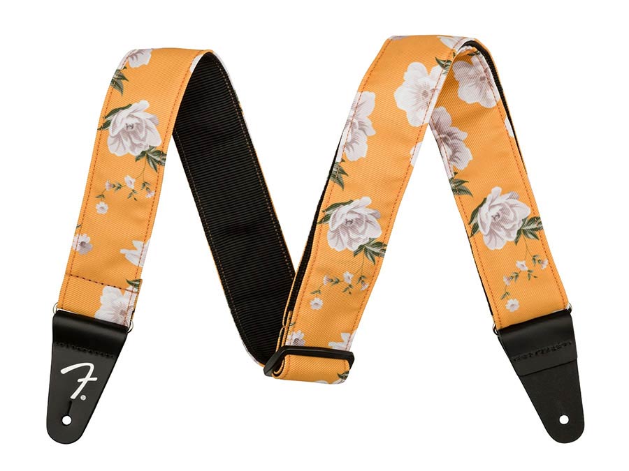 Fender 0990638029 2" guitar strap, Floral polyester twill fabric, marigold