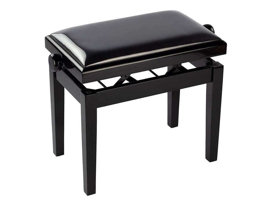 Boston PB2/2025 piano bench Deluxe with adjustable seat, glossy black with black vinyl seat