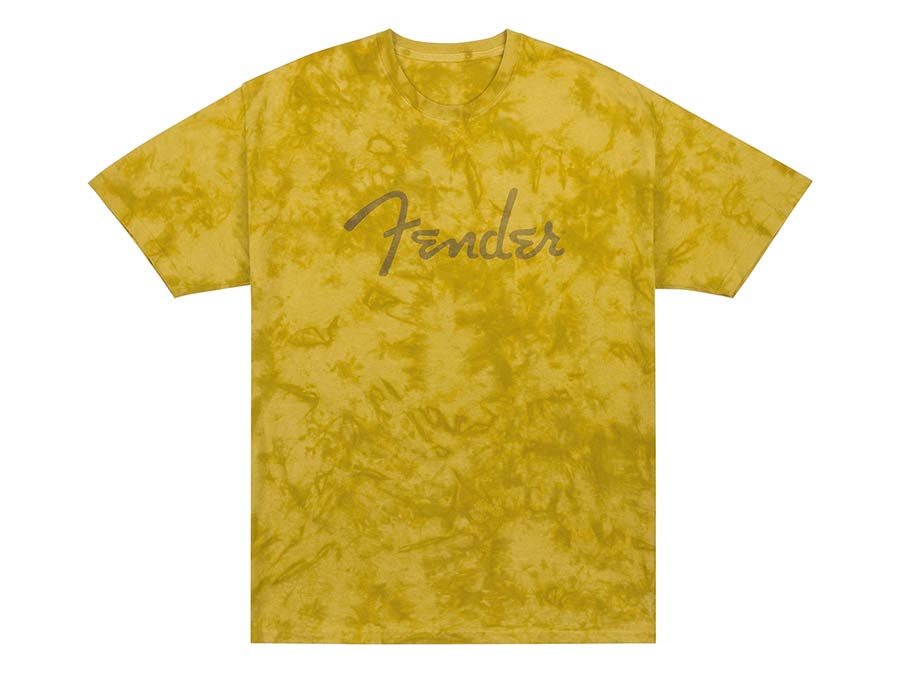 Fender 9122431306 spaghetti logo tie-dye T-Shirt, mustard, S