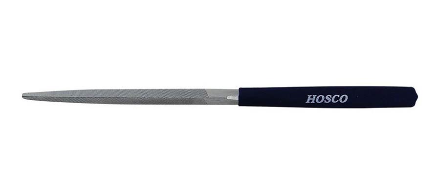 Hosco Japan H-TL-BFTRI nut and saddle shaping file, 100mm cutting length, 'non-clog' coated, triangle