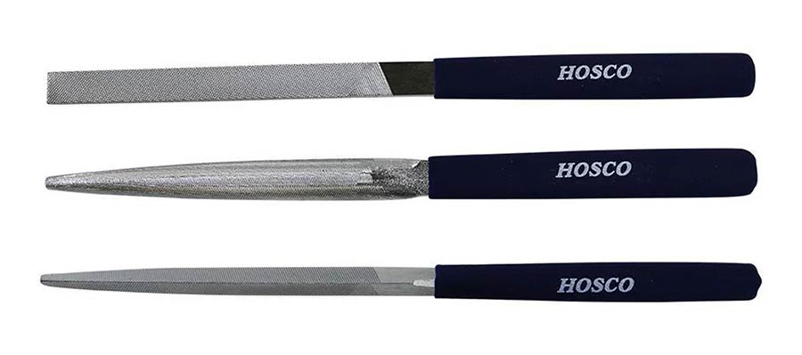 Hosco Japan H-TL-BF3 set of three nut and saddle shaping files, half-round, square and triangle profiles