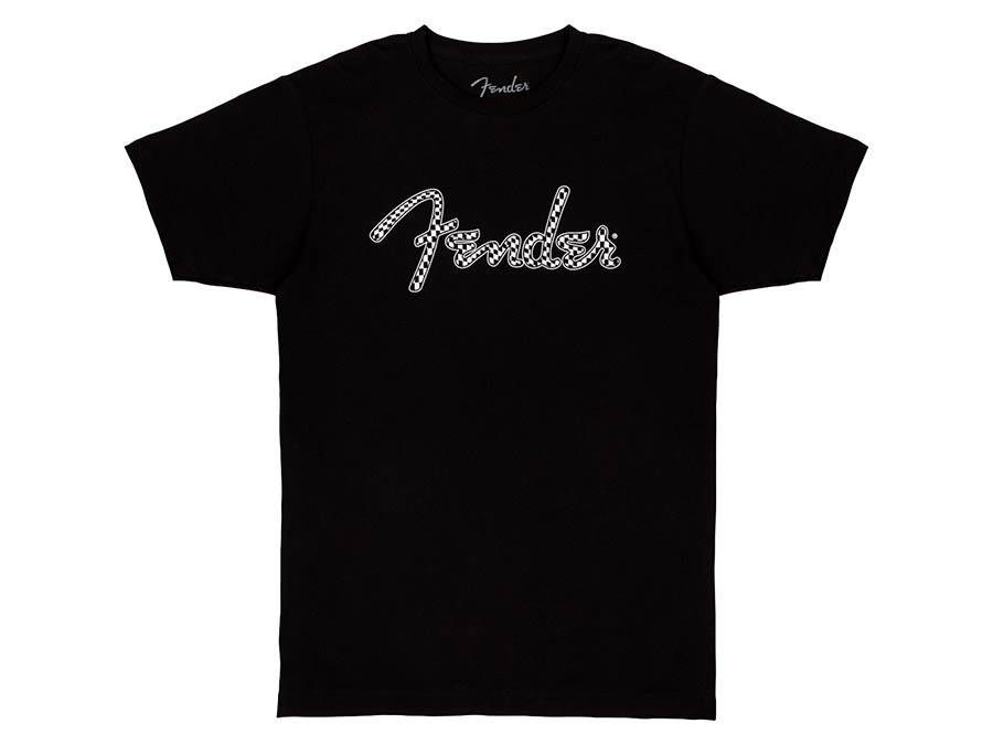 Fender 9192411406 spaghetti wavy checker logo t-shirt, black, M